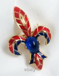 Vintage Crown Trifari Alfred Philippe Jelly Belly Enamel Fleur De Lis Brooch Pin