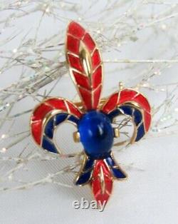 Vintage Crown Trifari Alfred Philippe Jelly Belly Enamel Fleur De Lis Brooch Pin