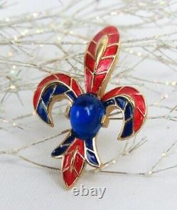 Vintage Crown Trifari Alfred Philippe Jelly Belly Enamel Fleur De Lis Brooch Pin