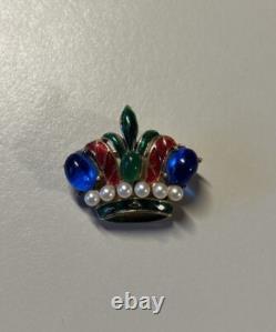 Vintage Crown Trifari Alfred Philippe Jelly Belly L'Orient Enamel Crown Brooch