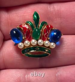 Vintage Crown Trifari Alfred Philippe Jelly Belly L'Orient Enamel Crown Brooch