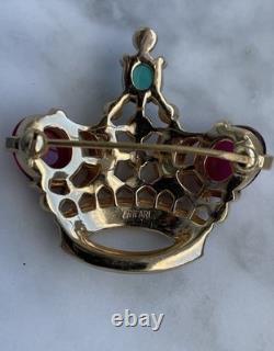 Vintage Crown Trifari Alfred Philippe Jeweled Crown Large Red Stones Brooch Pin