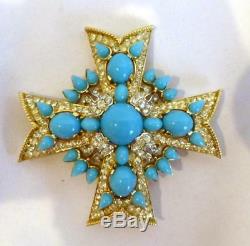 Vintage Crown Trifari Alfred Philippe Jewels of India Turquoise Moghul Brooch