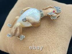 Vintage Crown Trifari Alfred Philippe MOP Jelly Belly Poodle Dog Figural Brooch