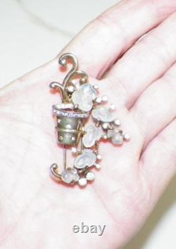 Vintage Crown Trifari Alfred Philippe Moon Stone Cabachon Clip 2 1/4