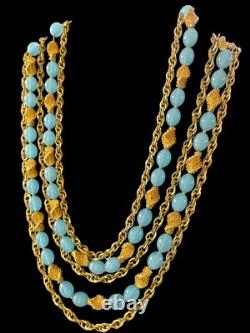 Vintage Crown Trifari Alfred Philippe Necklace Etruscan Aqua Lucite 4 Strands