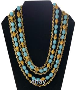 Vintage Crown Trifari Alfred Philippe Necklace Etruscan Aqua Lucite 4 Strands