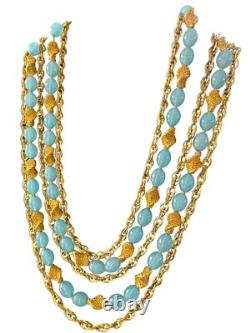 Vintage Crown Trifari Alfred Philippe Necklace Etruscan Aqua Lucite 4 Strands
