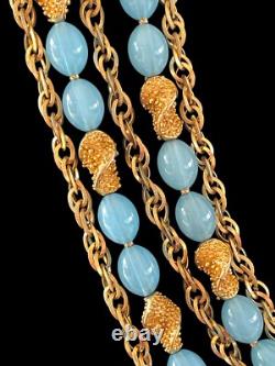 Vintage Crown Trifari Alfred Philippe Necklace Etruscan Aqua Lucite 4 Strands