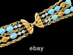 Vintage Crown Trifari Alfred Philippe Necklace Etruscan Aqua Lucite 4 Strands