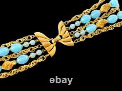 Vintage Crown Trifari Alfred Philippe Necklace Etruscan Aqua Lucite 4 Strands