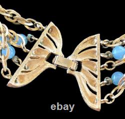Vintage Crown Trifari Alfred Philippe Necklace Etruscan Aqua Lucite 4 Strands