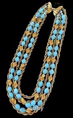 Vintage Crown Trifari Alfred Philippe Necklace Etruscan Aqua Lucite 4 Strands