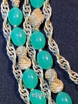 Vintage Crown Trifari Alfred Philippe Necklace Etruscan Green Lucite 5 Strands