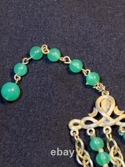 Vintage Crown Trifari Alfred Philippe Necklace Etruscan Green Lucite 5 Strands