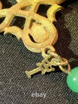 Vintage Crown Trifari Alfred Philippe Necklace Etruscan Green Lucite 5 Strands