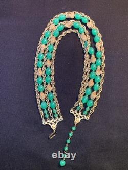 Vintage Crown Trifari Alfred Philippe Necklace Etruscan Green Lucite 5 Strands
