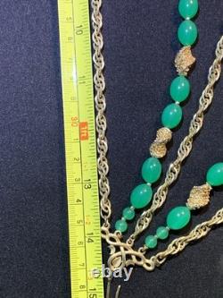 Vintage Crown Trifari Alfred Philippe Necklace Etruscan Green Lucite 5 Strands