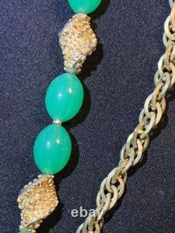 Vintage Crown Trifari Alfred Philippe Necklace Etruscan Green Lucite 5 Strands