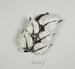 Vintage Crown Trifari Alfred Philippe Pave Heart Leaves & Enamel Branch Clip Pin