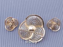 Vintage Crown Trifari Alfred Philippe Pearl White Rhinestone Brooch Earrings Set