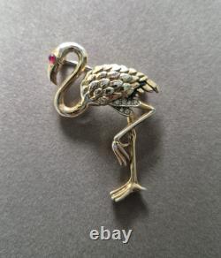 Vintage Crown Trifari Alfred Philippe Pink Flamingo rhinestone brooch