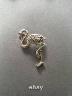 Vintage Crown Trifari Alfred Philippe Pink Flamingo rhinestone brooch