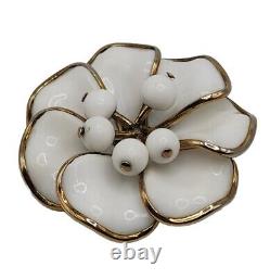 Vintage Crown Trifari Alfred Philippe Poured White Milk Glass Flower Brooch Pin