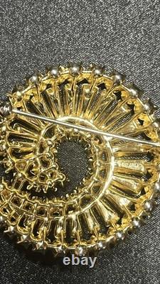 Vintage Crown Trifari Alfred Philippe Red/ Blue Rhinestone Swirl Brooch- Rare