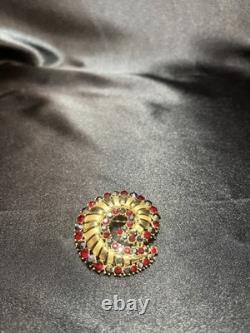 Vintage Crown Trifari Alfred Philippe Red/ Blue Rhinestone Swirl Brooch- Rare