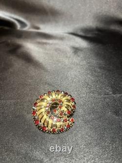Vintage Crown Trifari Alfred Philippe Red/ Blue Rhinestone Swirl Brooch- Rare