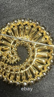 Vintage Crown Trifari Alfred Philippe Red/ Blue Rhinestone Swirl Brooch- Rare