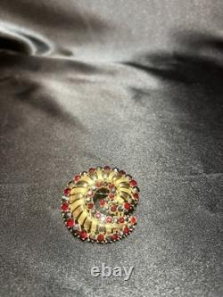 Vintage Crown Trifari Alfred Philippe Red/ Blue Rhinestone Swirl Brooch- Rare
