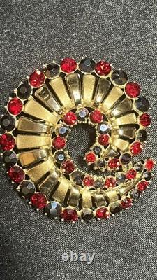 Vintage Crown Trifari Alfred Philippe Red/ Blue Rhinestone Swirl Brooch- Rare