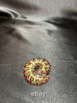 Vintage Crown Trifari Alfred Philippe Red/ Blue Rhinestone Swirl Brooch- Rare