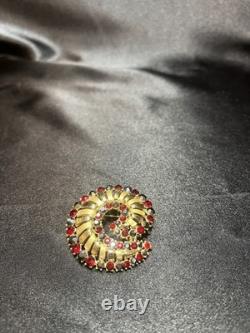Vintage Crown Trifari Alfred Philippe Red/ Blue Rhinestone Swirl Brooch- Rare