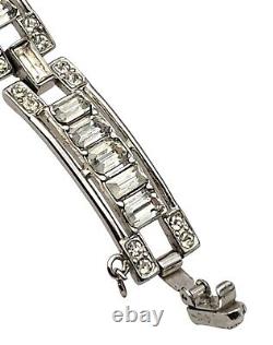 Vintage Crown Trifari Alfred Philippe Rhinestone Bracelet 7 Inch Silver Tone Ele