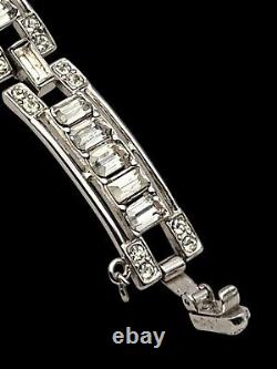 Vintage Crown Trifari Alfred Philippe Rhinestone Bracelet 7 Inch Silver Tone Ele