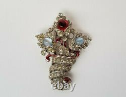 Vintage Crown Trifari Alfred Philippe Rhinestone Cornucopia Fur Clip Pin Brooch