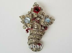 Vintage Crown Trifari Alfred Philippe Rhinestone Cornucopia Fur Clip Pin Brooch