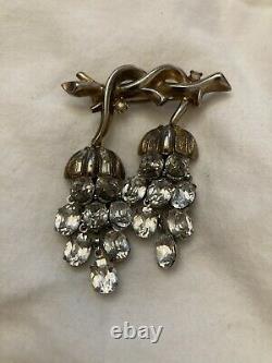 Vintage Crown Trifari Alfred Philippe Rhinestone Dangle Grape Brooch