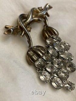 Vintage Crown Trifari Alfred Philippe Rhinestone Dangle Grape Brooch