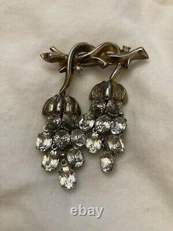 Vintage Crown Trifari Alfred Philippe Rhinestone Dangle Grape Brooch