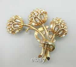 Vintage Crown Trifari Alfred Philippe Rhinestone Flower Bouquet Pin Earrings Set