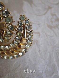 Vintage Crown Trifari Alfred Philippe Rhinestone Swirl Brooch Pin Signed 1.75'