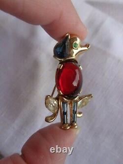 Vintage Crown Trifari Alfred Philippe Ruby Red Cab Rhinestone Figural Dog Pin