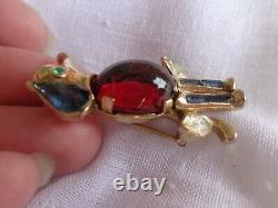 Vintage Crown Trifari Alfred Philippe Ruby Red Cab Rhinestone Figural Dog Pin