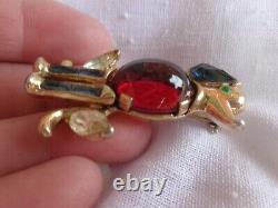Vintage Crown Trifari Alfred Philippe Ruby Red Cab Rhinestone Figural Dog Pin