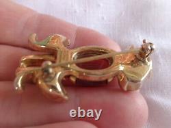 Vintage Crown Trifari Alfred Philippe Ruby Red Cab Rhinestone Figural Dog Pin