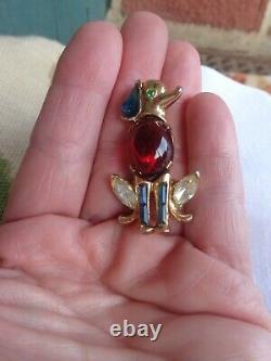 Vintage Crown Trifari Alfred Philippe Ruby Red Cab Rhinestone Figural Dog Pin